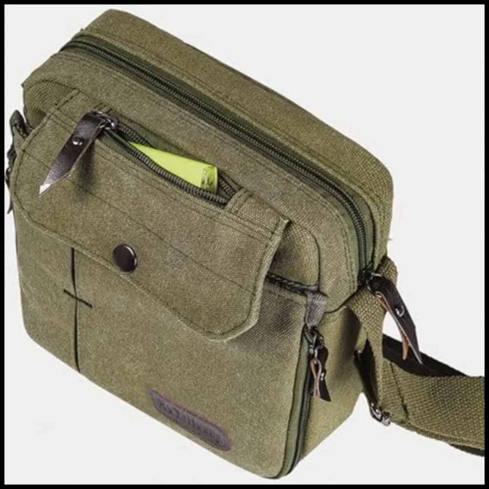 Vintage Canvas Messenger Bag Adjustable Strap Multi Pocket Crossbody Travel